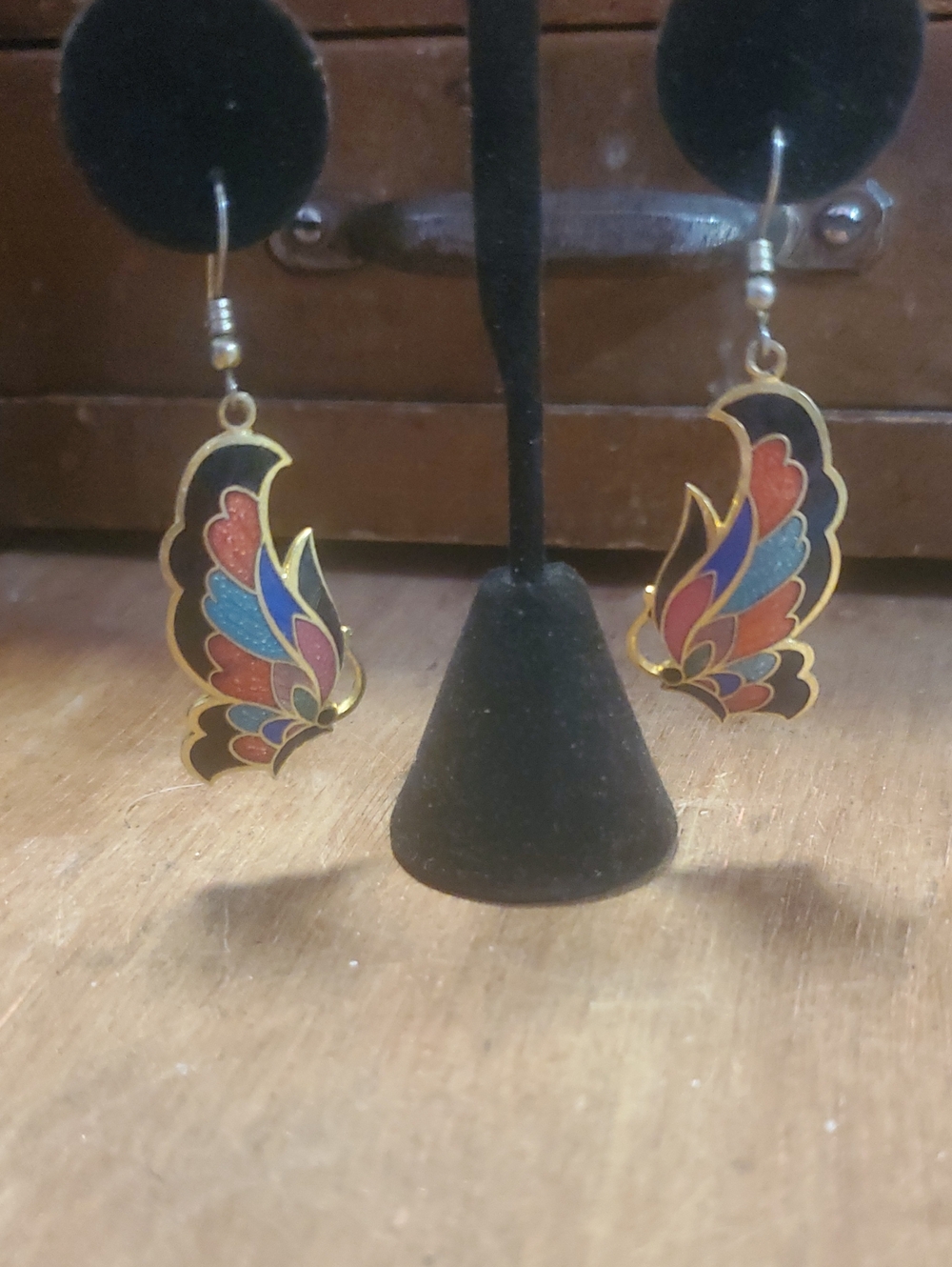 Gold-Tone Multicolor Enamel Butterfly Wing Drop Earrings SK